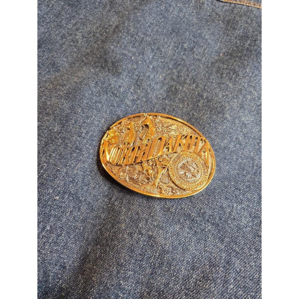 Montana Silversmiths North Dakota Heritage Silver Gold Belt Buckle RARE